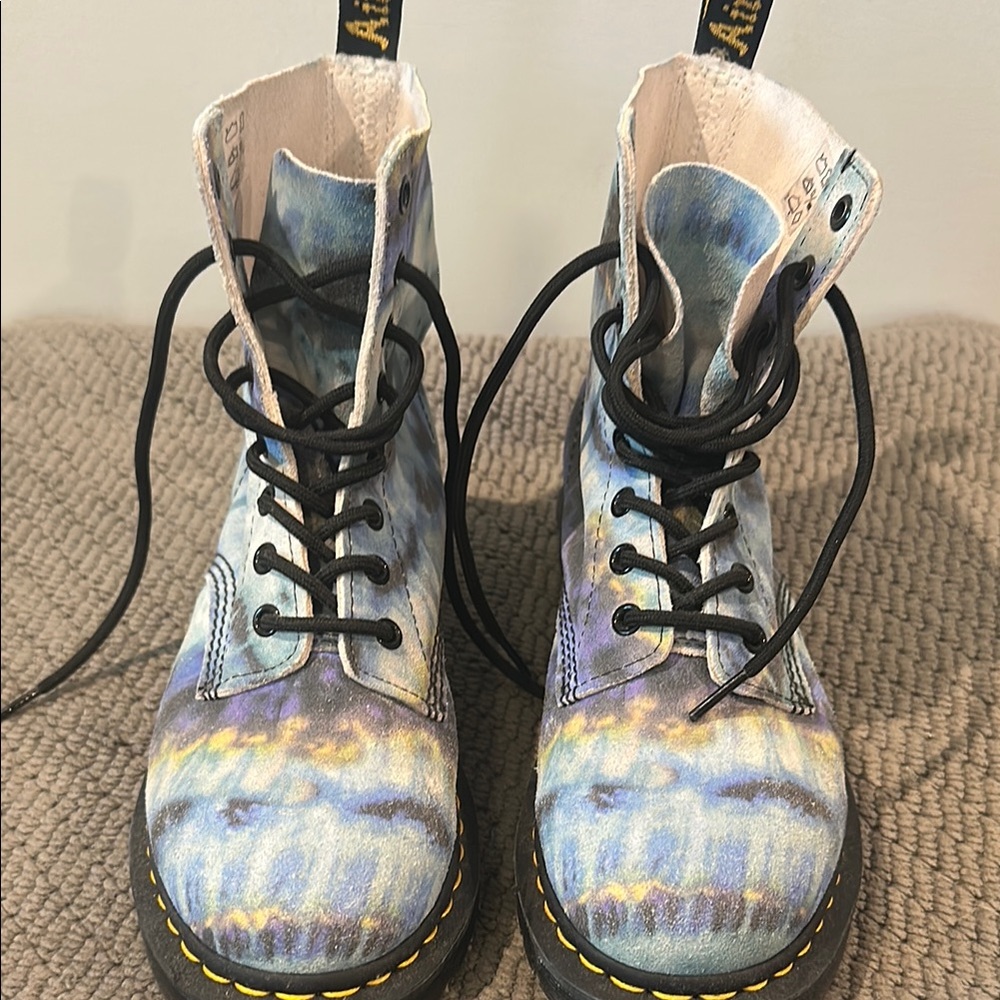 Dr. Martens Blue and Yellow Women's Combat Boots, excellent condition!